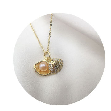 Shangjie Oem Kalung Danity Beau collier plaqué or Collier de coquille de zircon Collier d&#39;eau douce pour fille